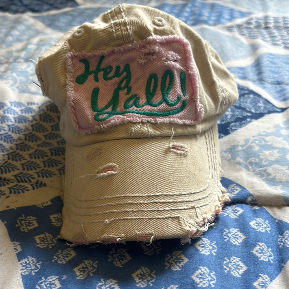 KBETHOS Tan 'Hey Y'all' Distressed Cap